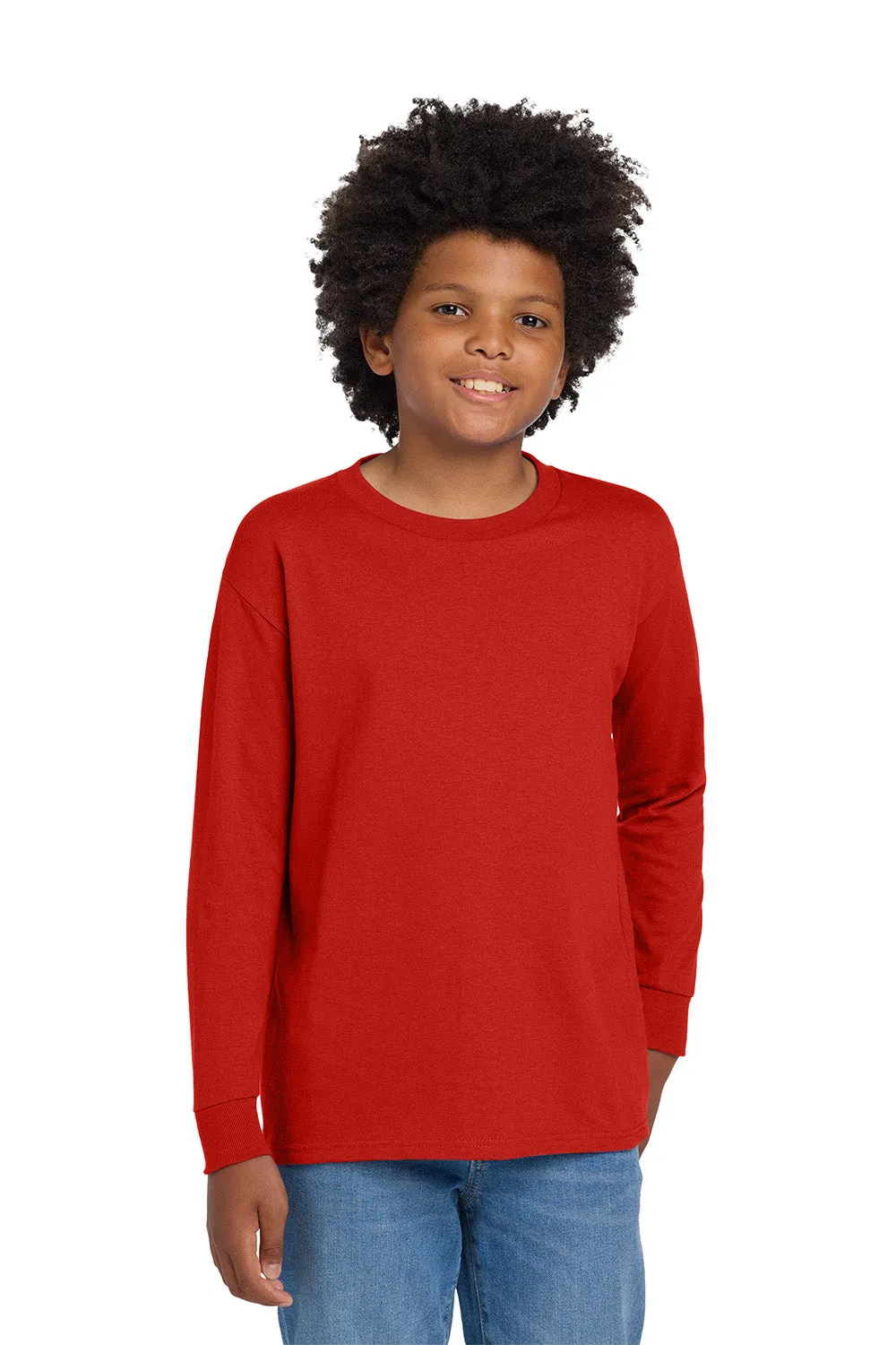 Gildan Youth Long Sleeve Crewneck T-Shirt - Red  Affordable Clothing Gildan