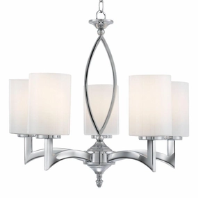 Gina 5 Light Chrome Ceiling Pendant - White Glass Shades ambient ceiling fixture