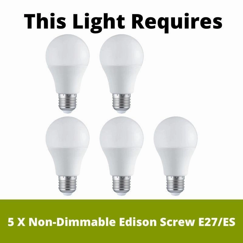 Gina 5 Light Chrome Ceiling Pendant - White Glass Shades