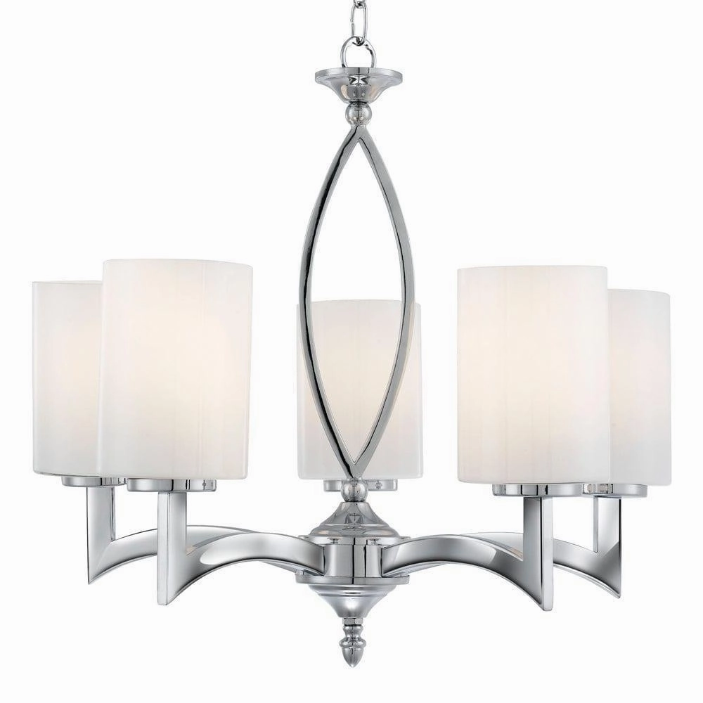 Gina 5 Light Chrome Ceiling Pendant - White Glass Shades ambient ceiling fixture