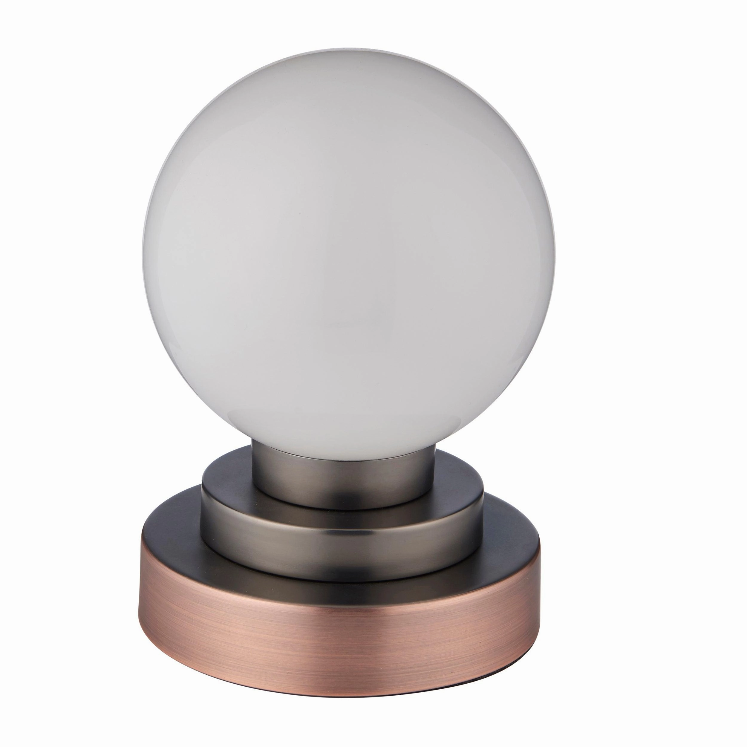 Globe Copper Art Deco Touch Table Lamp - Opal Glass Shade