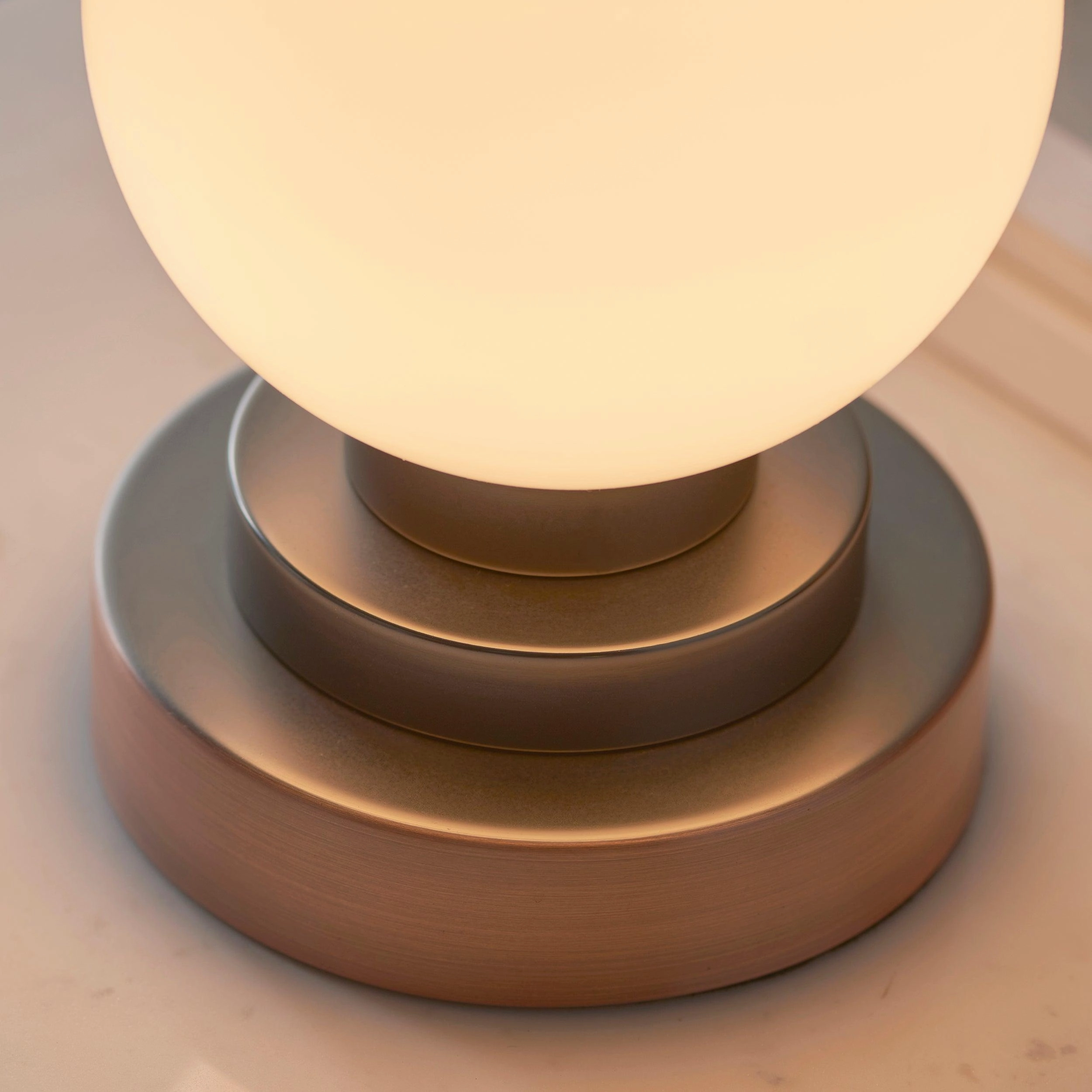 Globe Copper Art Deco Touch Table Lamp - Opal Glass Shade