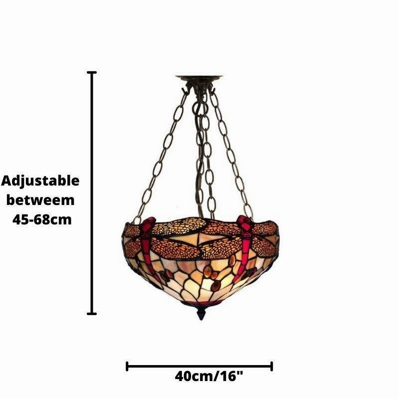Golden Dragonfly Inverted Tiffany Ceiling Light - Adj Chain
