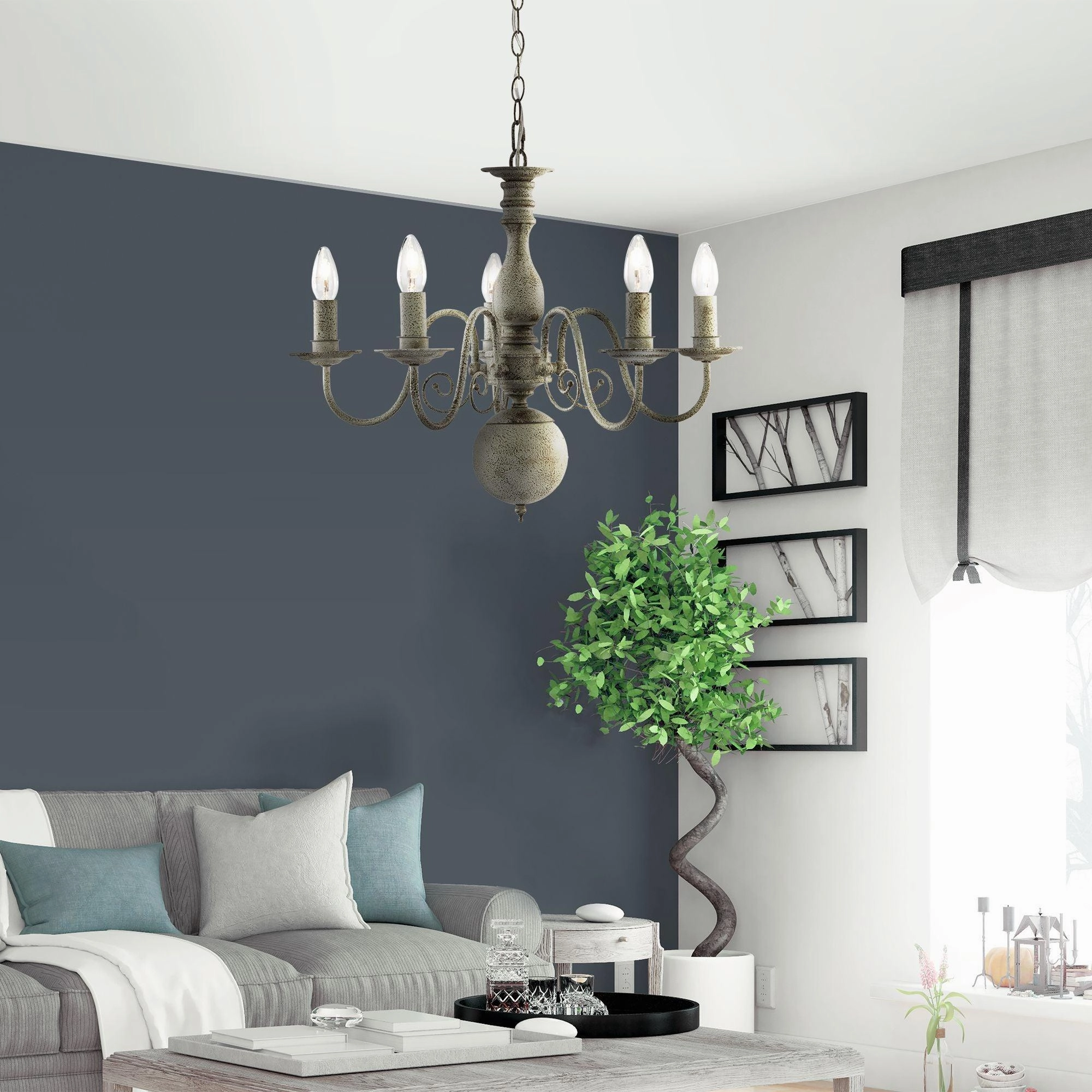 Greythorne 5 Light Textured Grey Chandelier Searchlight