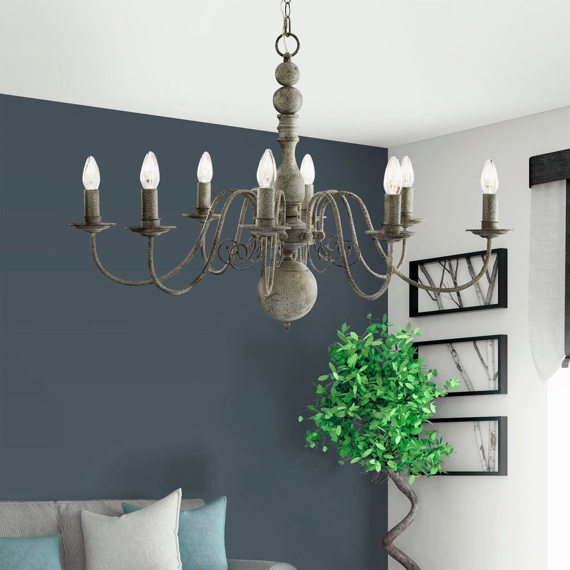 Greythorne 8 Light Textured Grey Chandelier Searchlight