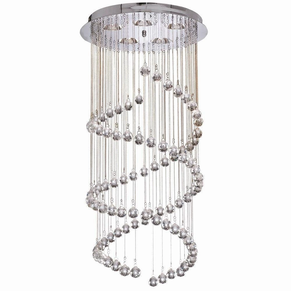 Hallway Chrome & Crystal Ball Double Cascading Pendant ambient ceiling fixture