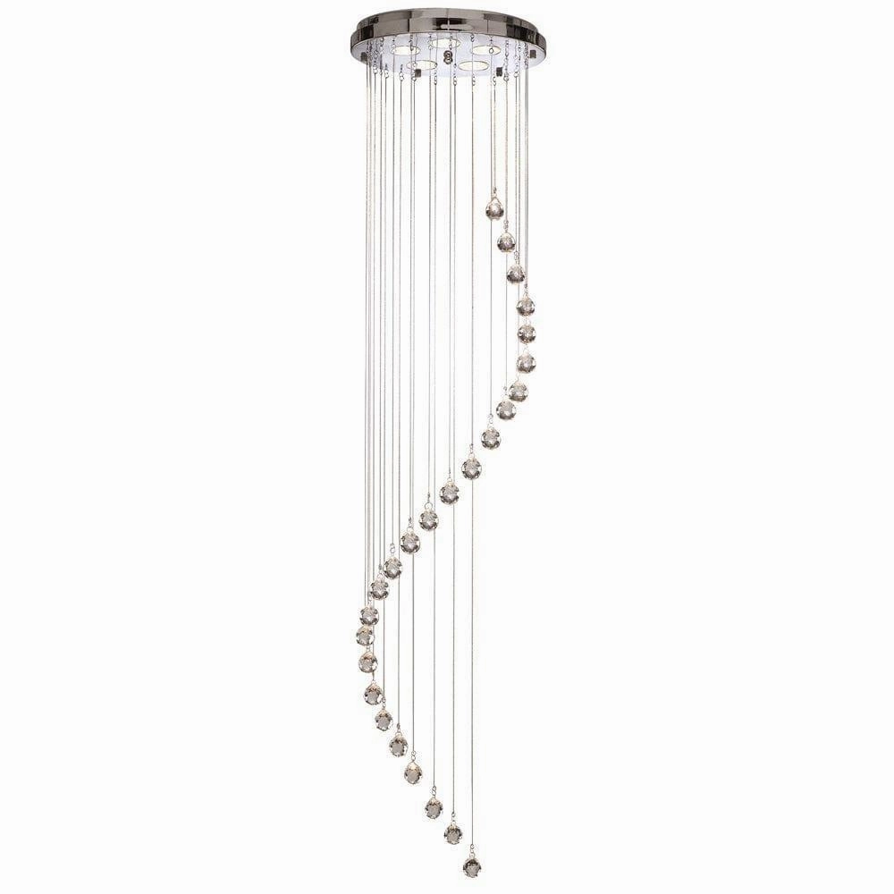 Hallway Chrome & Crystal Ball Large Cascading Pendant ambient ceiling fixture