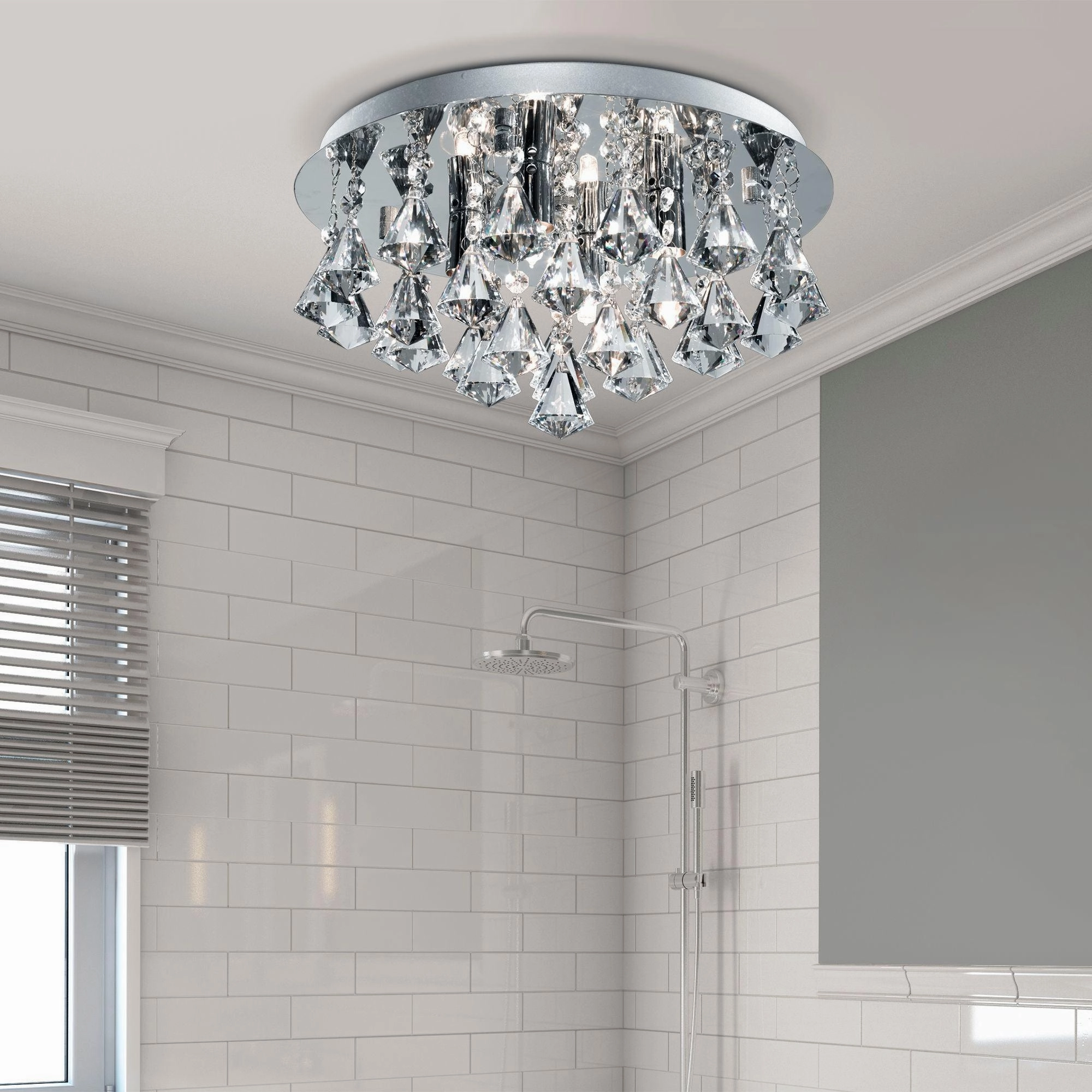 Hanna 4 Light Crystal & Chrome Flush Bathroom Light - 38cm