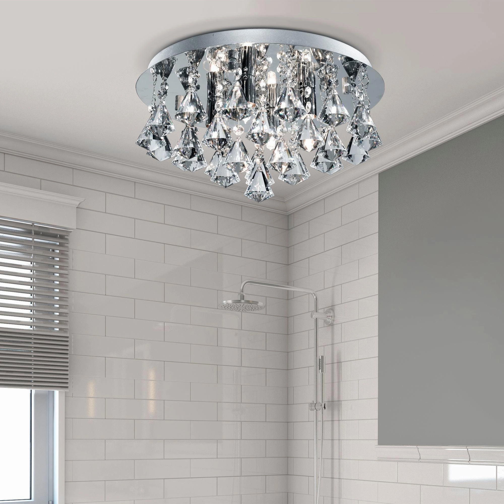 Hanna 4 Light Crystal & Chrome Flush Bathroom Light - 38cm