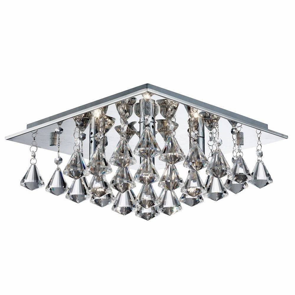 Hanna 4 Light Square Chrome & Crystal Pyramid Ceiling Flush soft glow ceiling light
