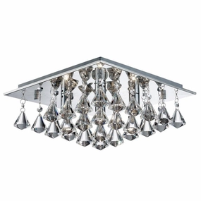 Hanna 4 Light Square Chrome & Crystal Pyramid Ceiling Flush soft glow ceiling light