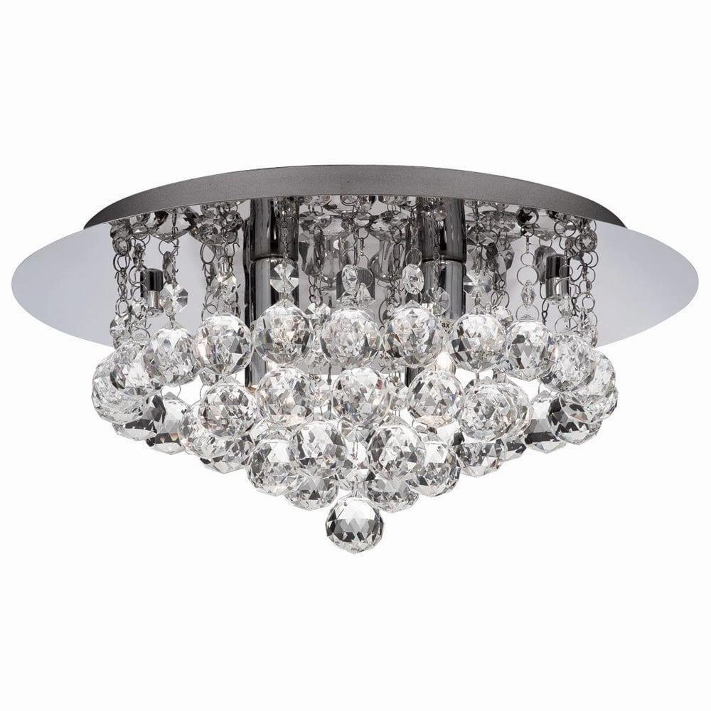 Hanna Chrome & Crystal Ball Flush Bathroom Ceiling Light white ceiling lamp