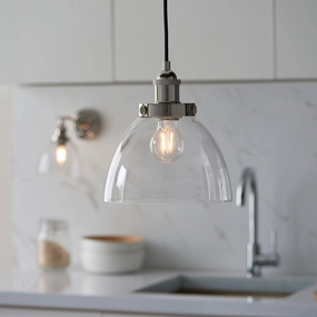 Hansen Nickel Industrial Pendant Light - Clear Glass Shade ambient ceiling fixture