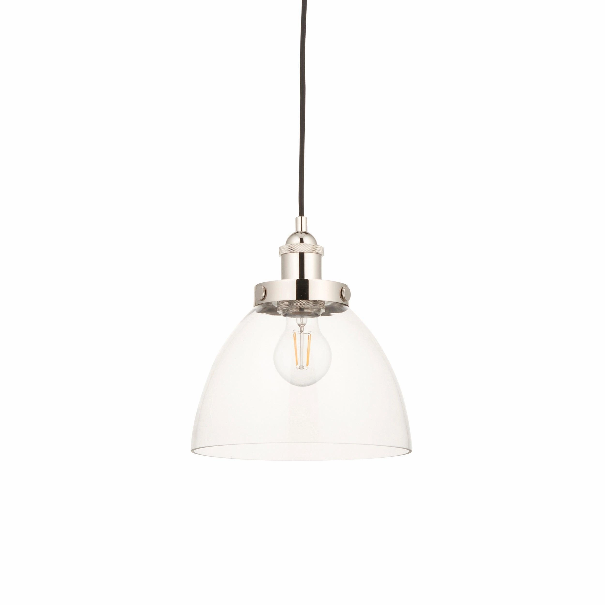Hansen Nickel Industrial Pendant Light - Clear Glass Shade