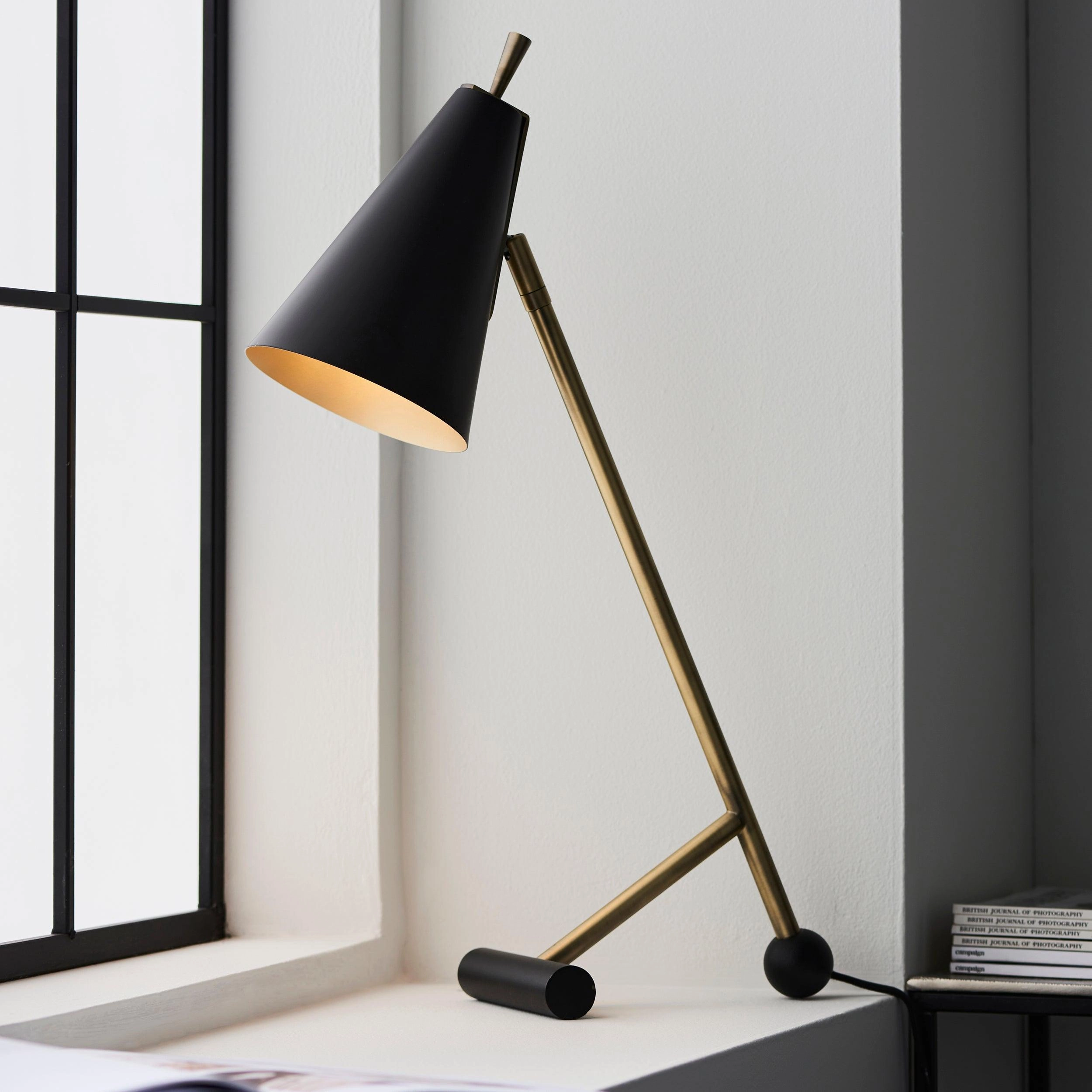 Harlesden Black & Brass Modern Industrial Table Lamp