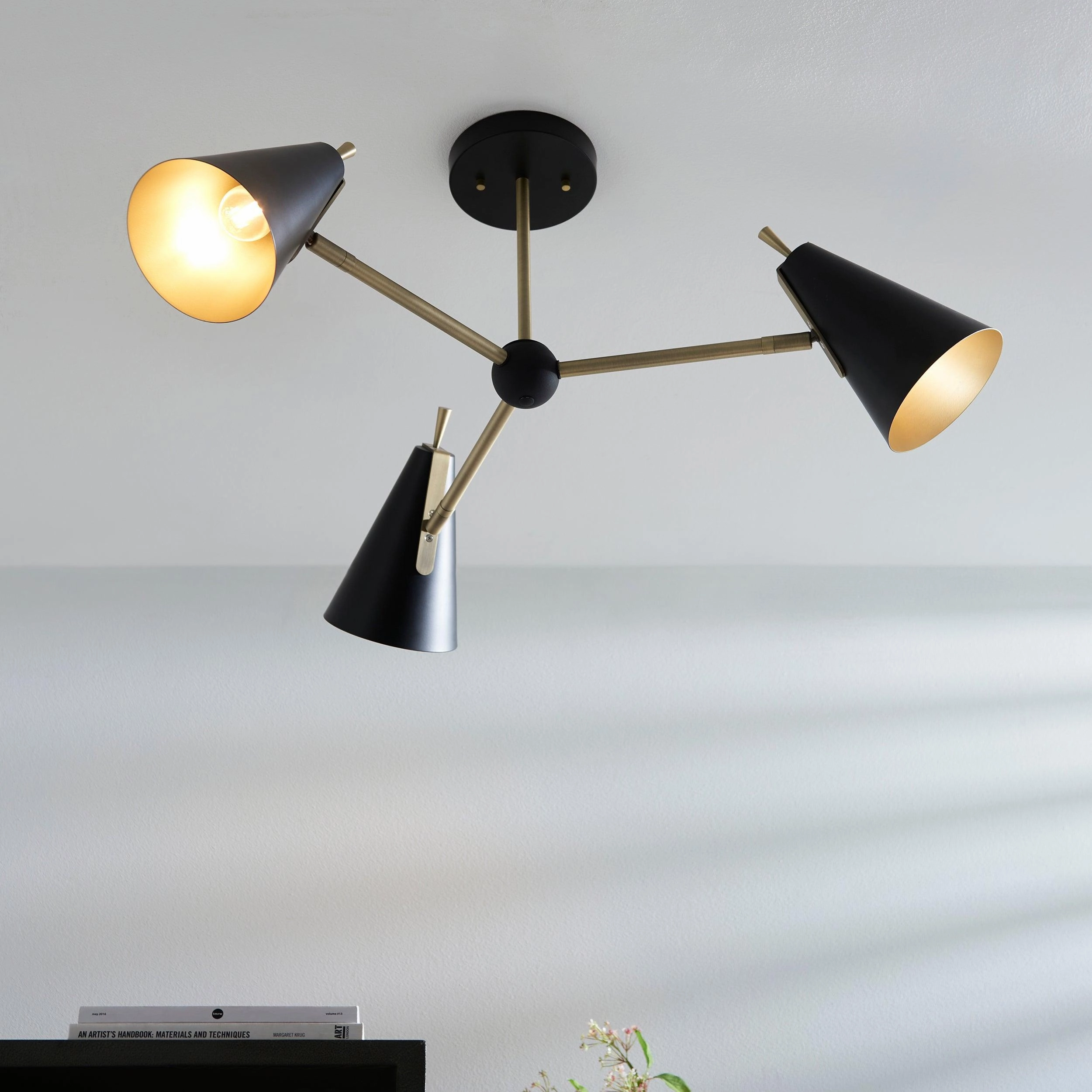 Harlesden Black & Gold 3 Light Modern Ceiling Semi Flush