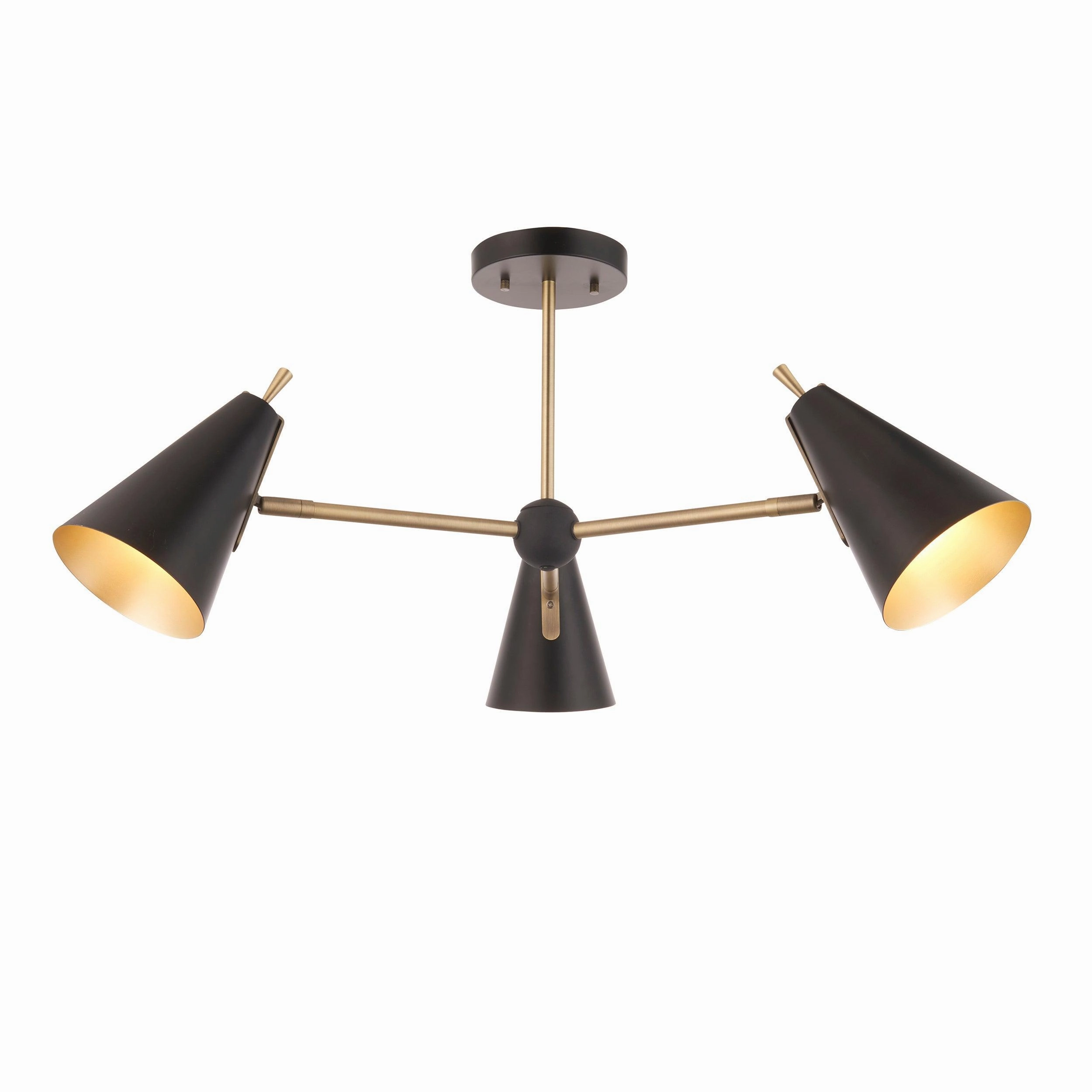 Harlesden Black & Gold 3 Light Modern Ceiling Semi Flush ambient ceiling fixture