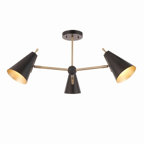 Harlesden Black & Gold 3 Light Modern Ceiling Semi Flush ambient ceiling fixture