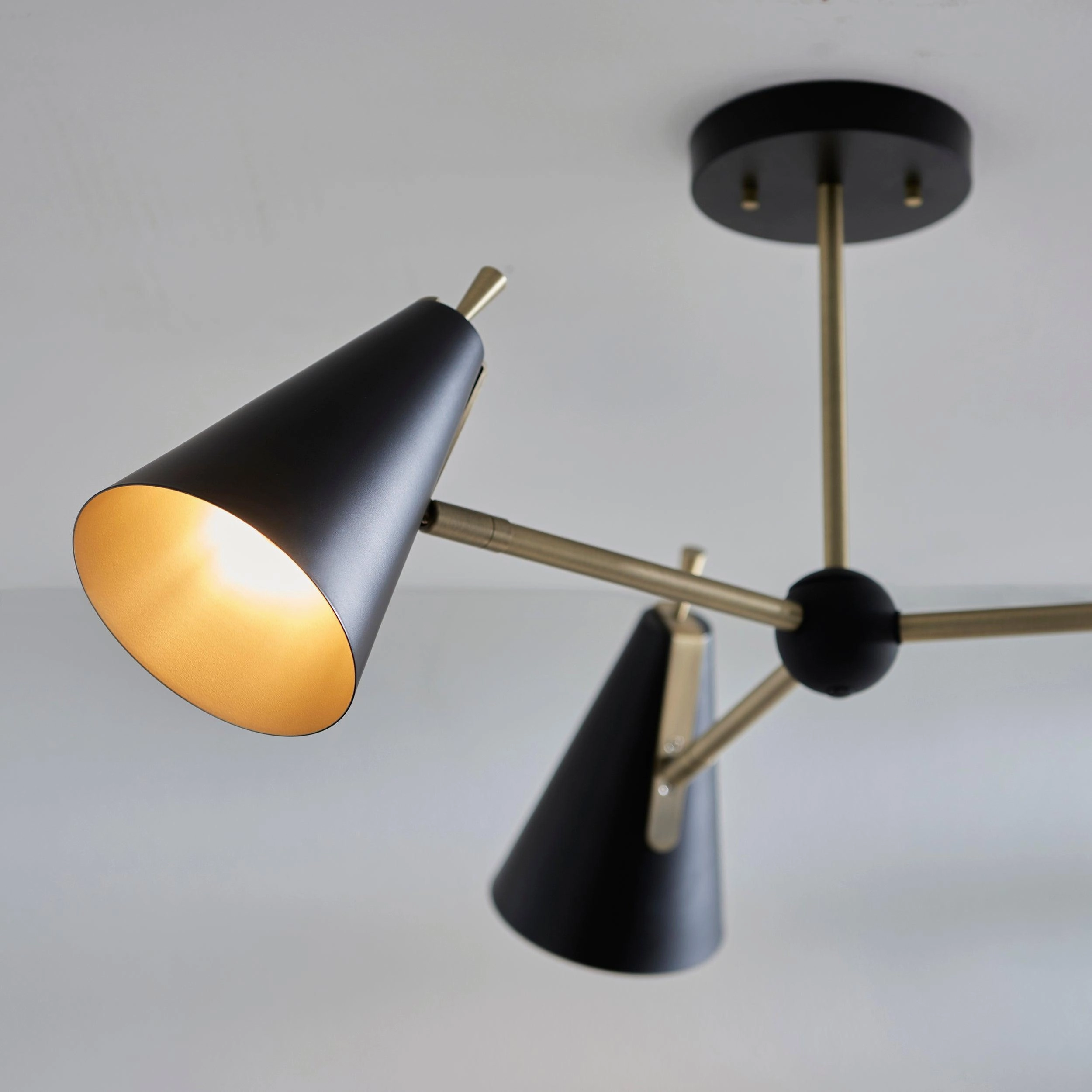 Harlesden Black & Gold 3 Light Modern Ceiling Semi Flush