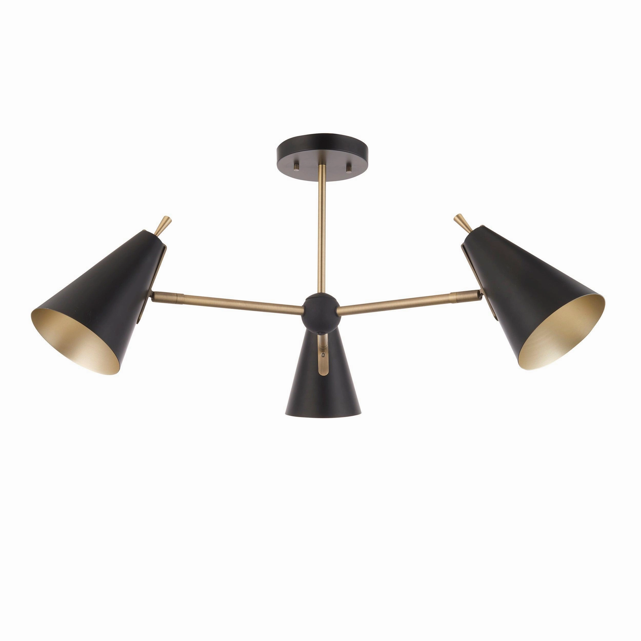 Harlesden Black & Gold 3 Light Modern Ceiling Semi Flush