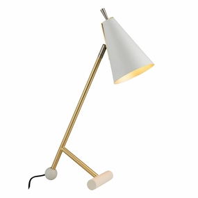 Harlesden White & Brass Modern Industrial Table Lamp energy-saving LED light