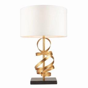 Harleston Gold & Black Marble Table Lamp - Ivory Shade energy-saving LED light
