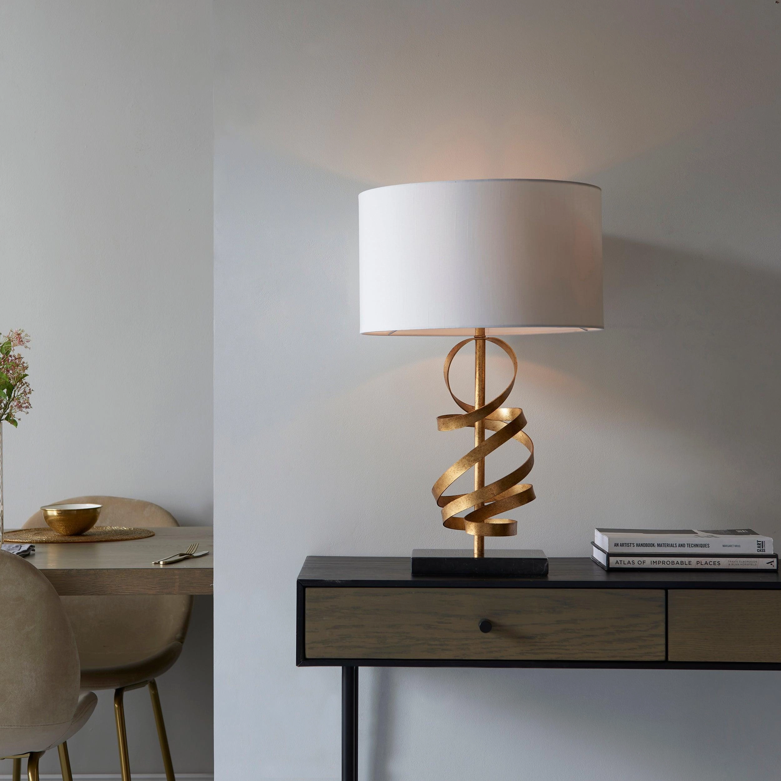 Harleston Gold & Black Marble Table Lamp - Ivory Shade