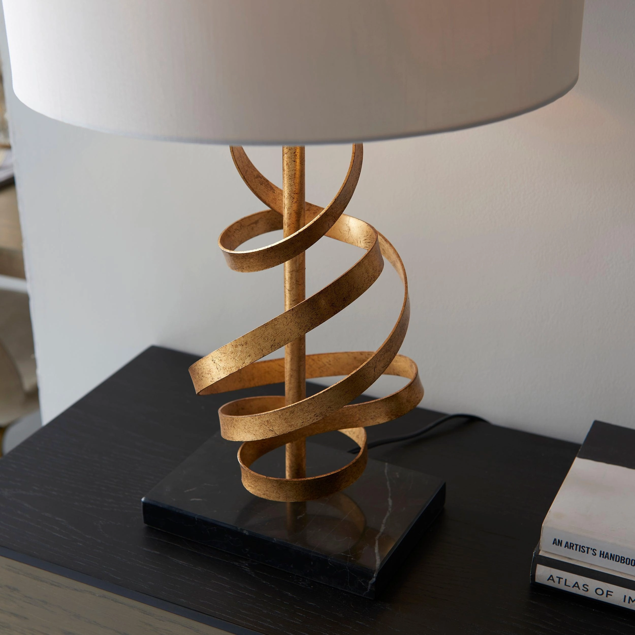 Harleston Gold & Black Marble Table Lamp - Ivory Shade