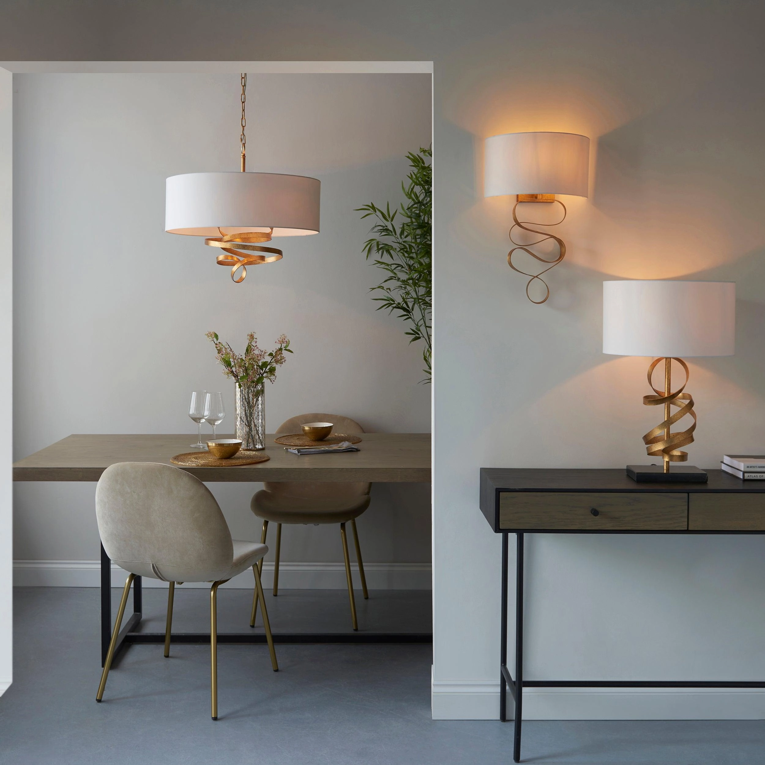 Harleston Gold & Black Marble Table Lamp - Ivory Shade