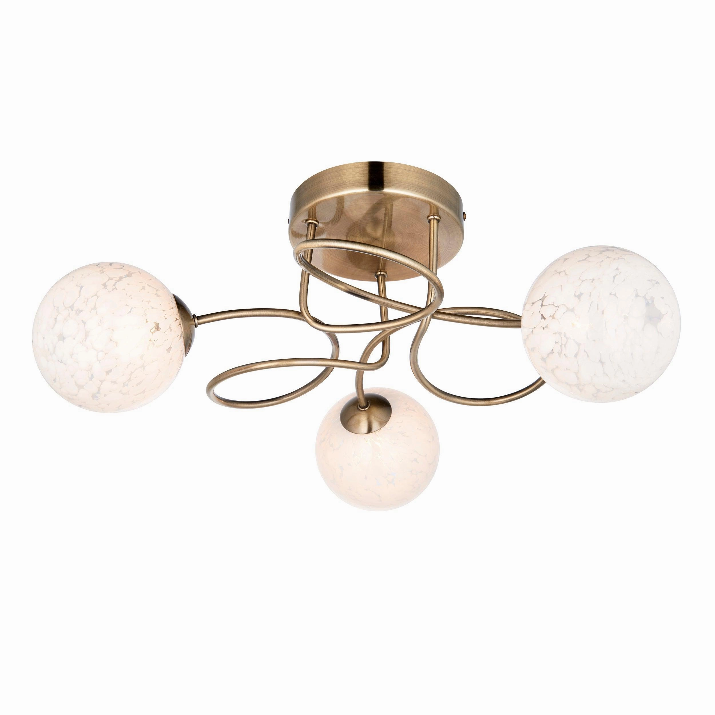 Hatfield Brass Art Deco 3 Light Semi Flush - Glass Shades white ceiling lamp