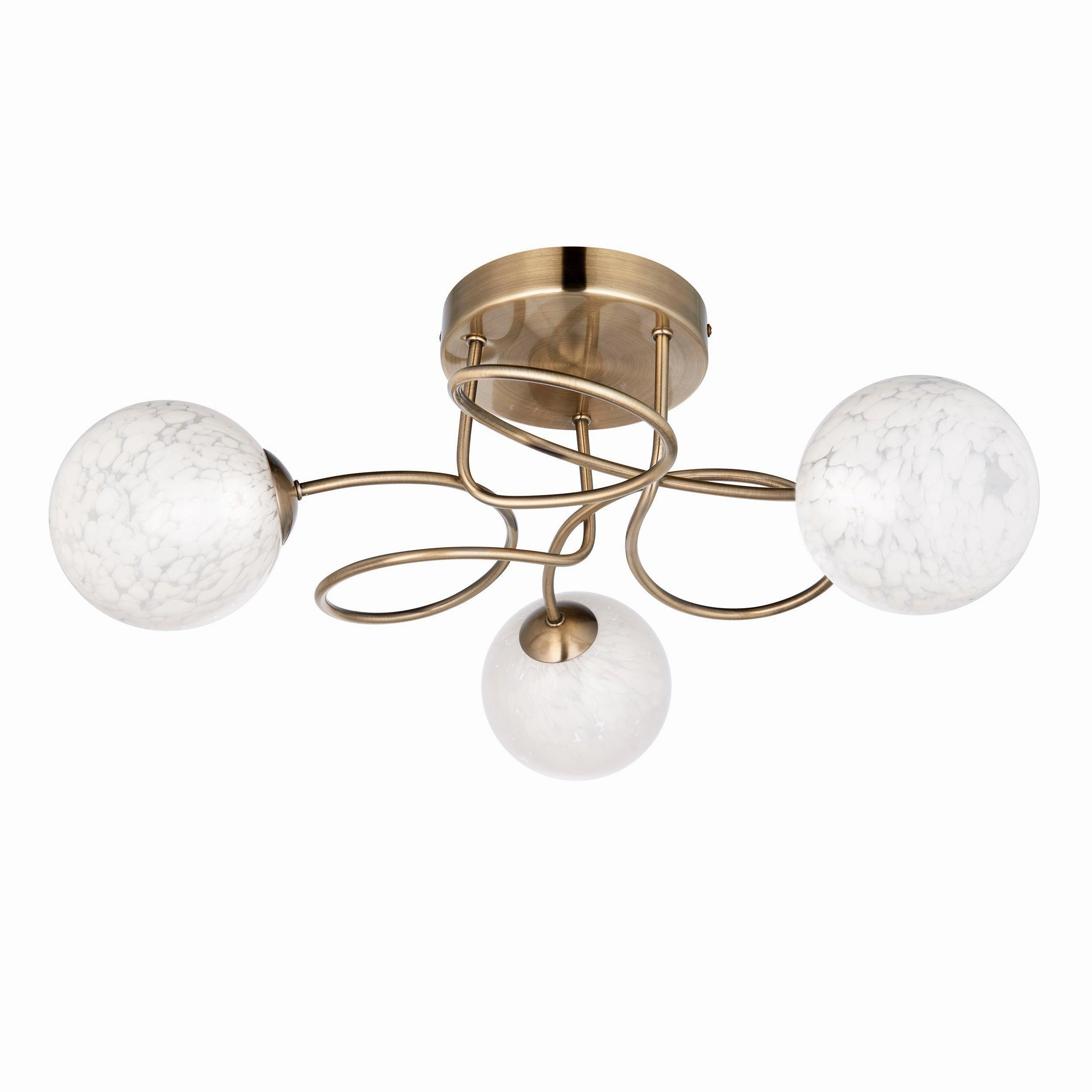 Hatfield Brass Art Deco 3 Light Semi Flush - Glass Shades
