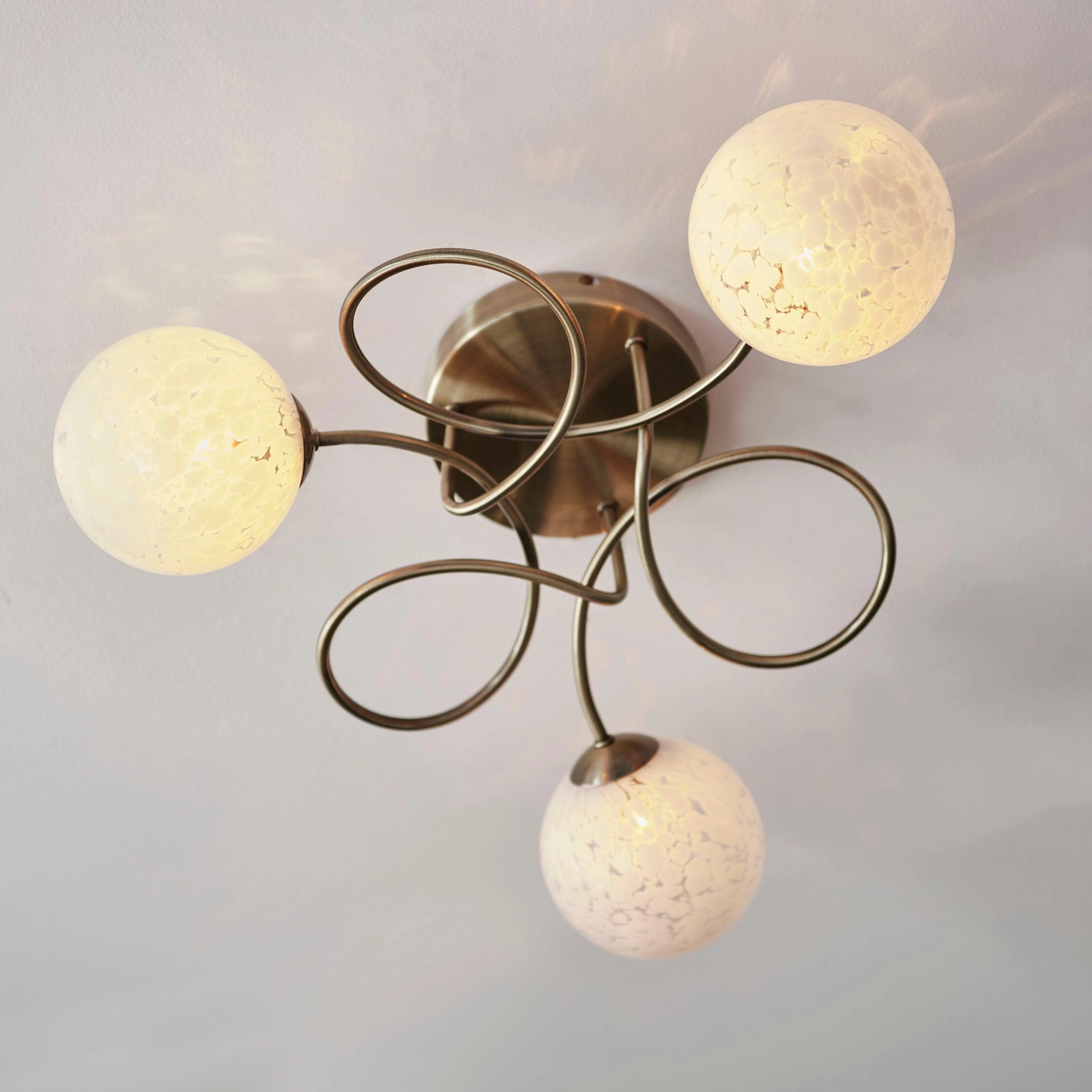 Hatfield Brass Art Deco 3 Light Semi Flush - Glass Shades