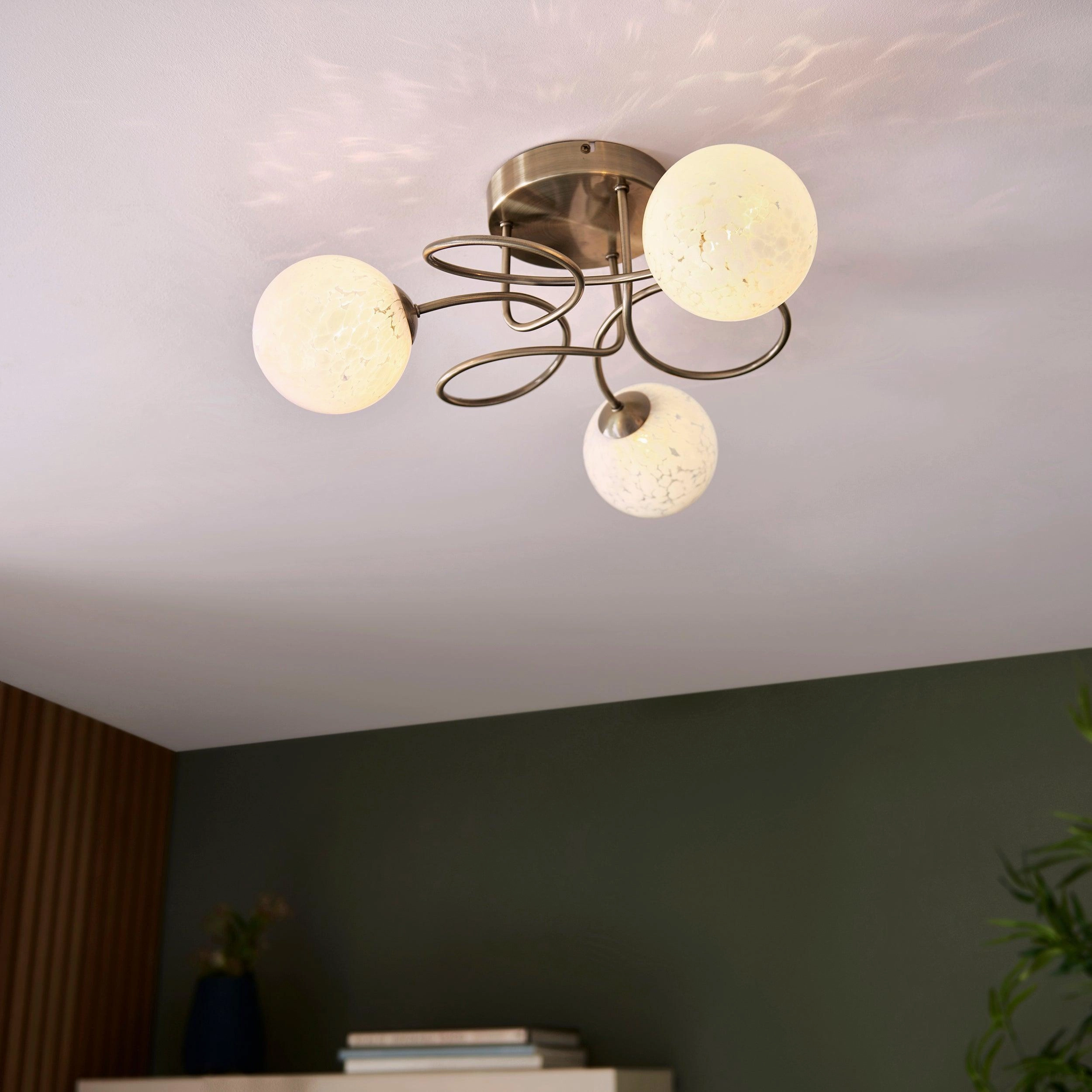 Hatfield Brass Art Deco 3 Light Semi Flush - Glass Shades