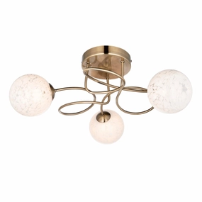 Hatfield Brass Art Deco 3 Light Semi Flush - Glass Shades white ceiling lamp