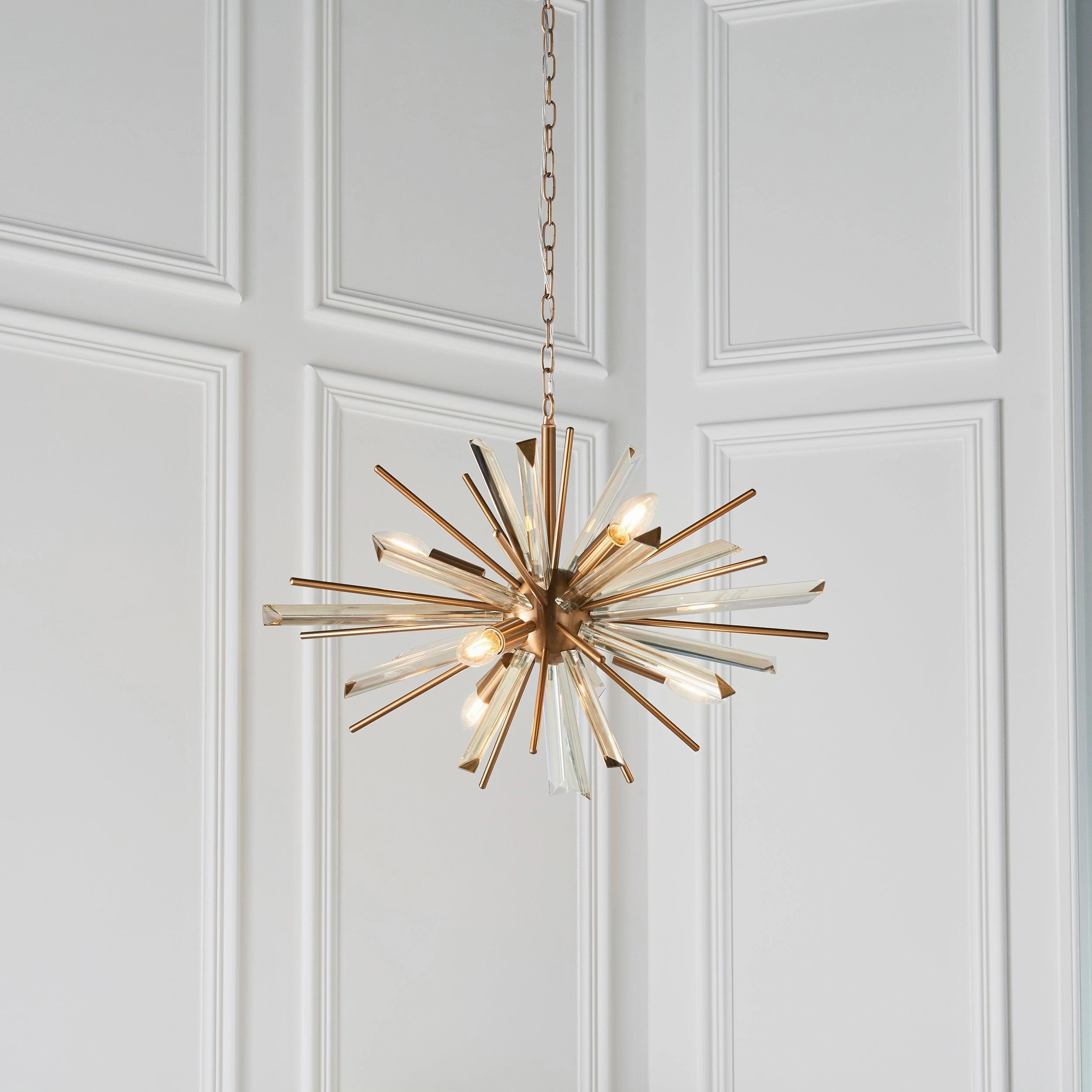 Helios Antique Brass & Prism Glass Shards Pendant Light