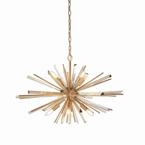 Helios Large 8 Light Antique Brass & Prism Glass Pendant soft glow ceiling light