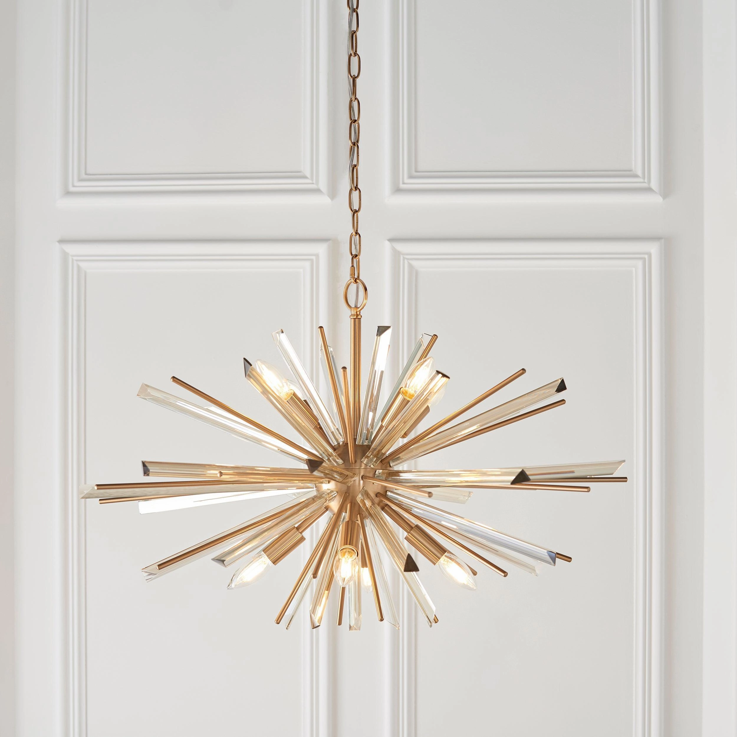 Helios Large 8 Light Antique Brass & Prism Glass Pendant