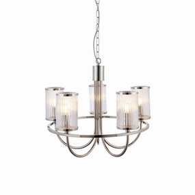Henbury 5 Light Nickel & Ribbed Glass Shades Pendant white ceiling lamp