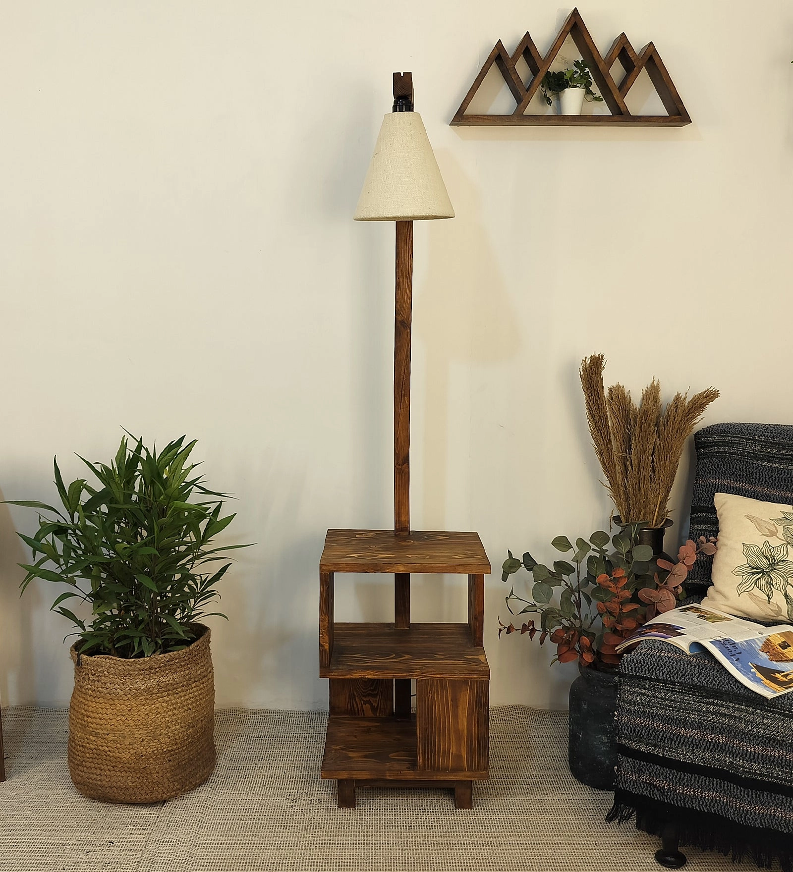 Henry Wooden Floor Lamp with Brown Base and Jute Fabric Lampshade (BULB NOT INCLUDED) decorative ceiling fixture