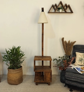 Henry Wooden Floor Lamp with Brown Base and Jute Fabric Lampshade (BULB NOT INCLUDED) decorative ceiling fixture