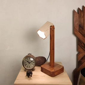 Hexspot Brown Wooden Table Lamp with Beige Wooden Lampshade (BULB NOT INCLUDED) decorative ceiling fixture
