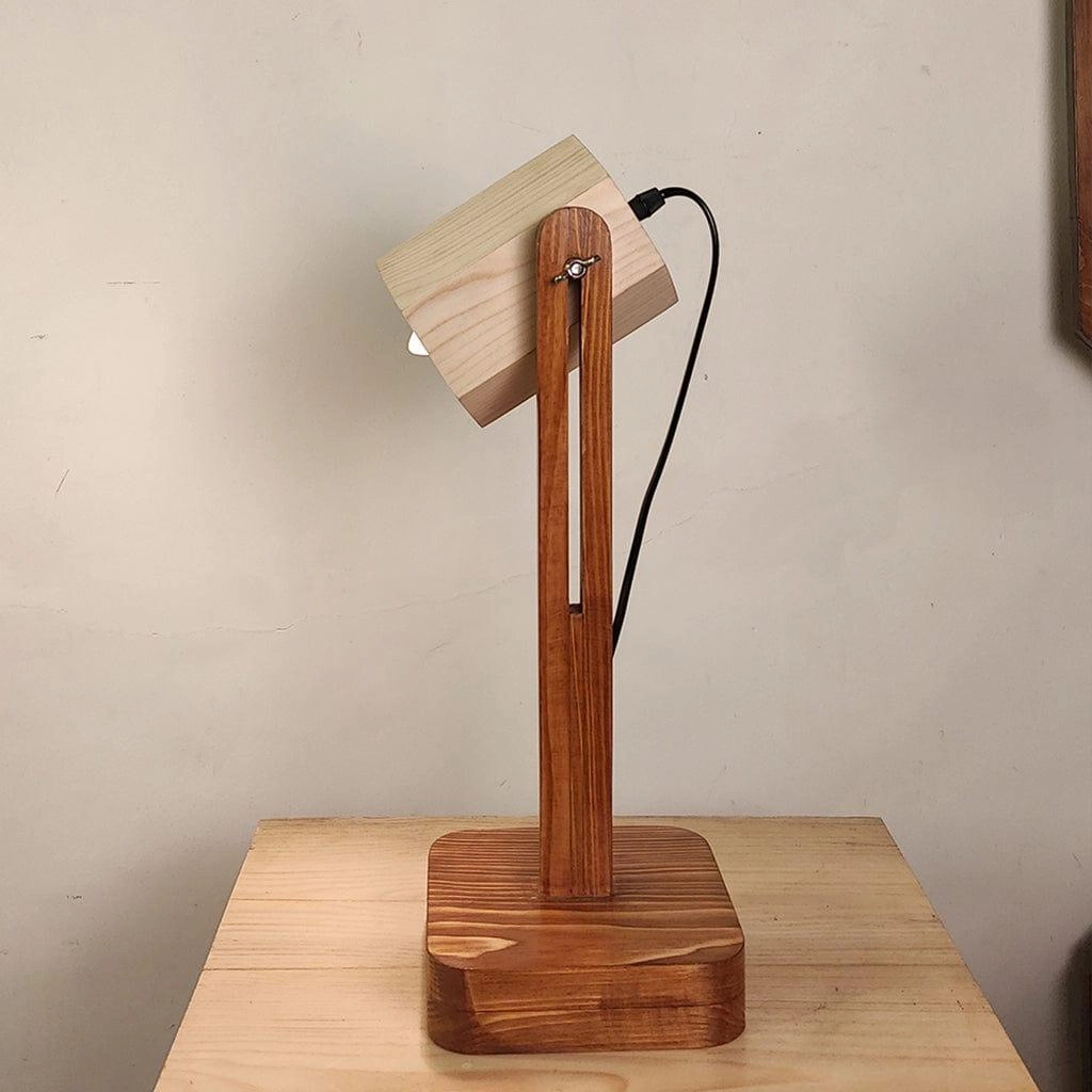 Hexspot Brown Wooden Table Lamp with Beige Wooden Lampshade (BULB NOT INCLUDED)