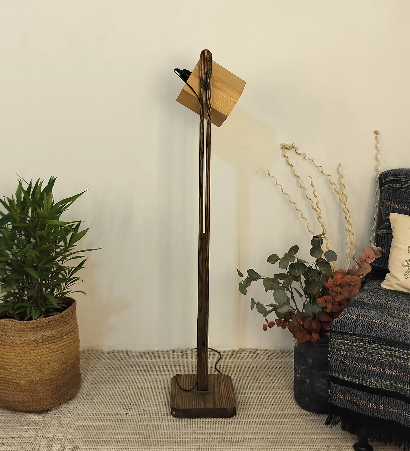 HexSpot Wooden Floor Lamp with Beige  Base and Red Wooden Lampshade (BULB NOT INCLUDED) creative lampshade design