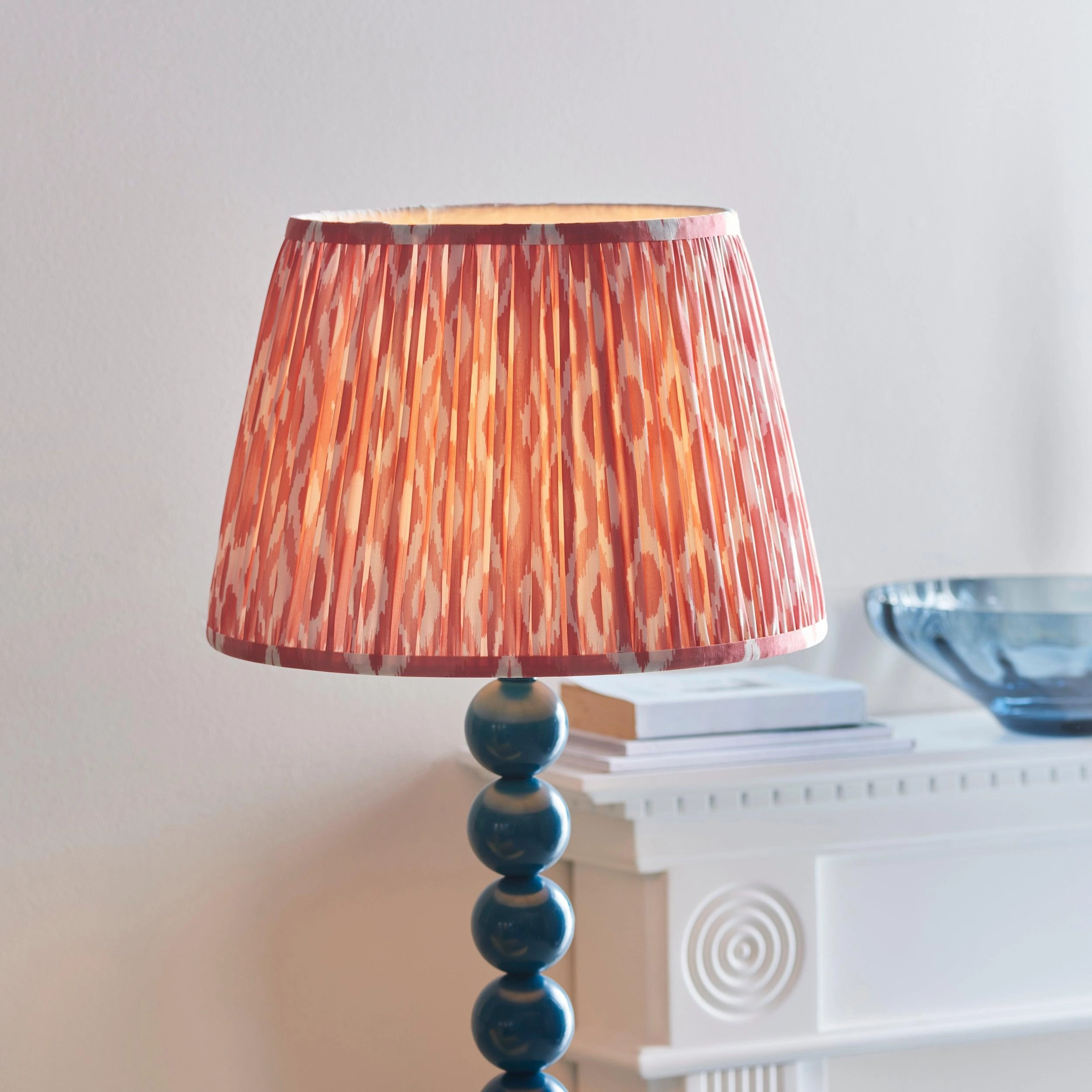 Higgledy Almond White Floor Lamp & Ikat 35cm Coral Pink Shade