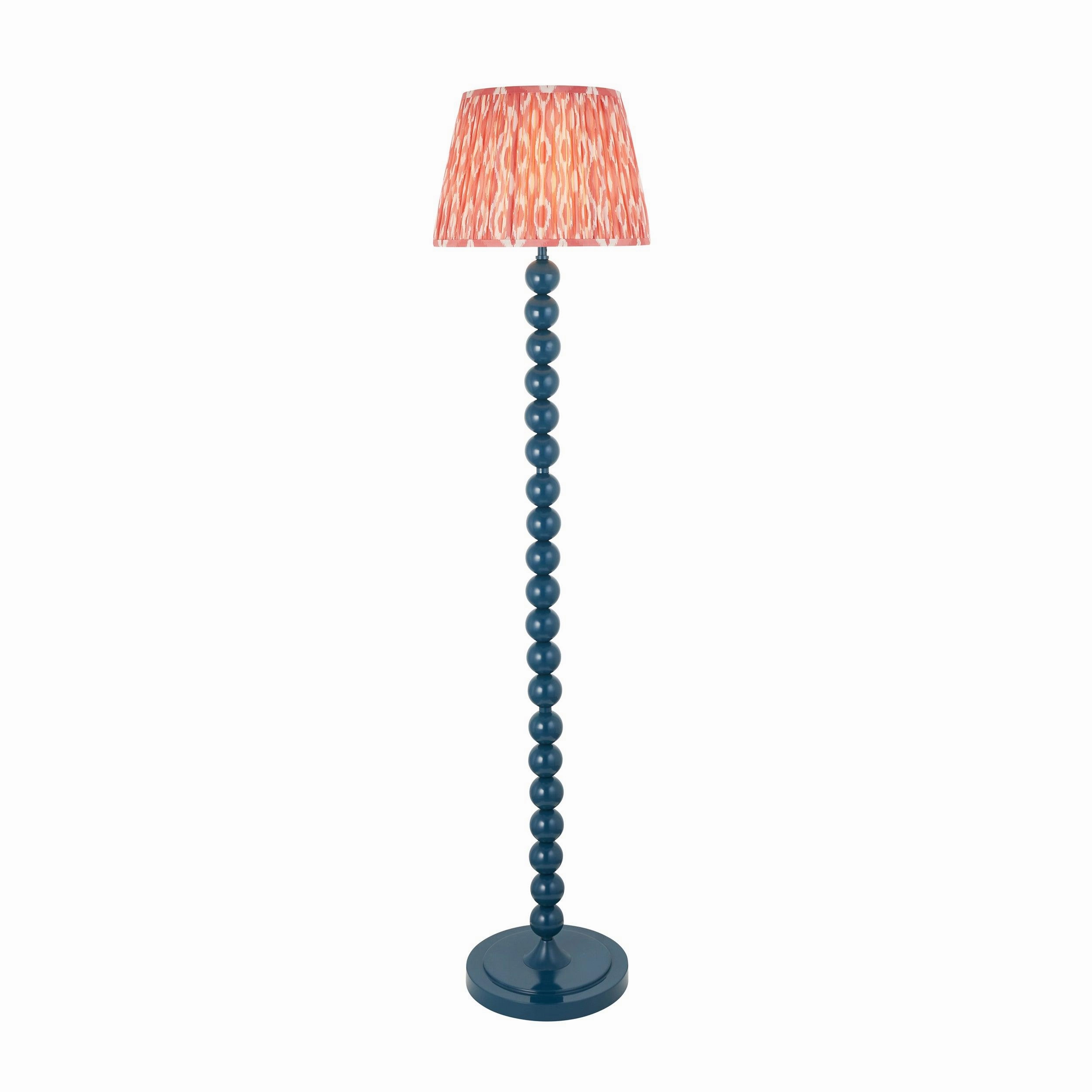 Higgledy Almond White Floor Lamp & Ikat 35cm Coral Pink Shade