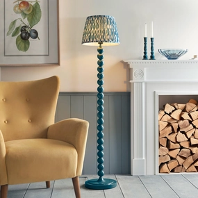 Higgledy Almond White Floor Lamp & Ikat 35cm Marlin Blue Shade creative lampshade design