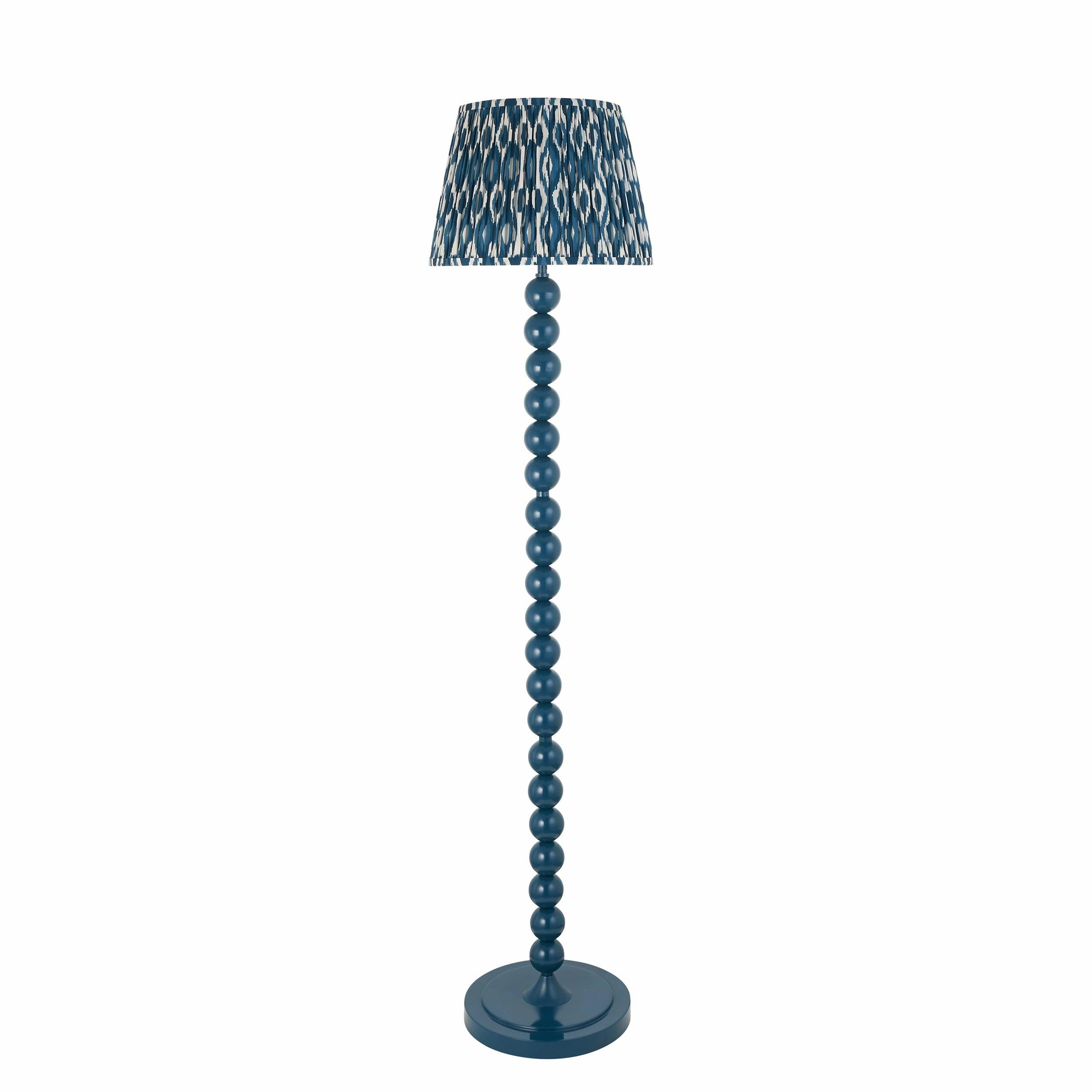 Higgledy Almond White Floor Lamp & Ikat 35cm Marlin Blue Shade