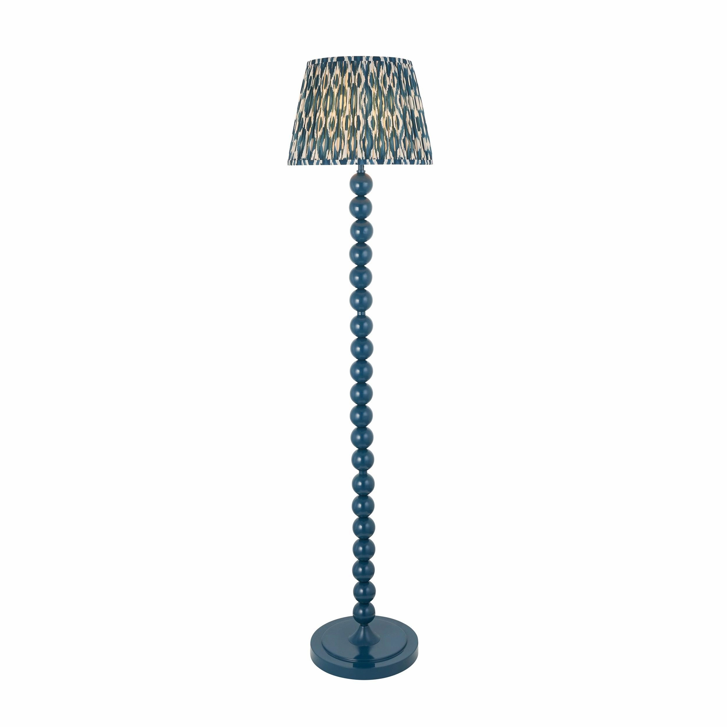 Higgledy Almond White Floor Lamp & Ikat 35cm Marlin Blue Shade