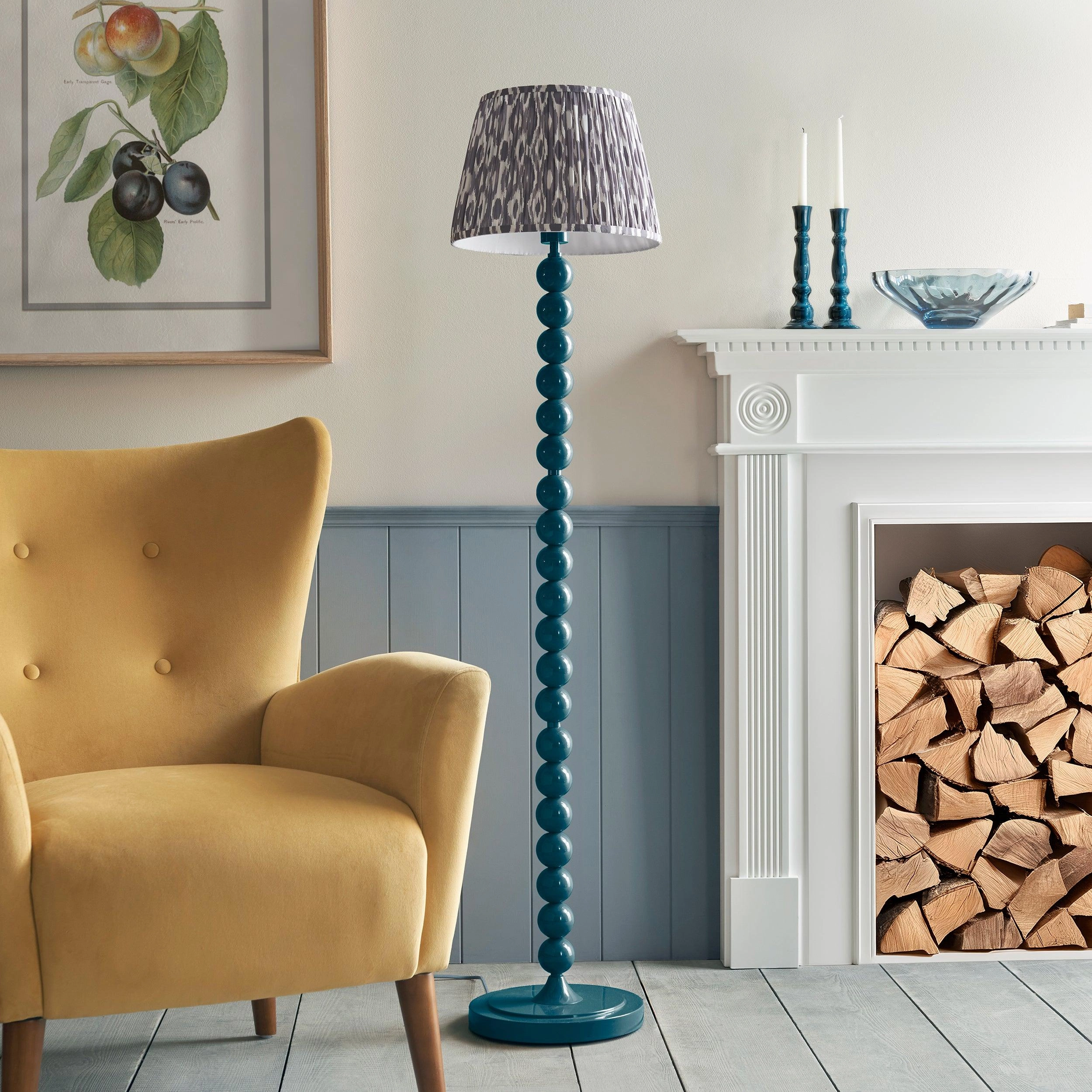 Higgledy Almond White Floor Lamp & Ikat 35cm Pearl Grey Shade