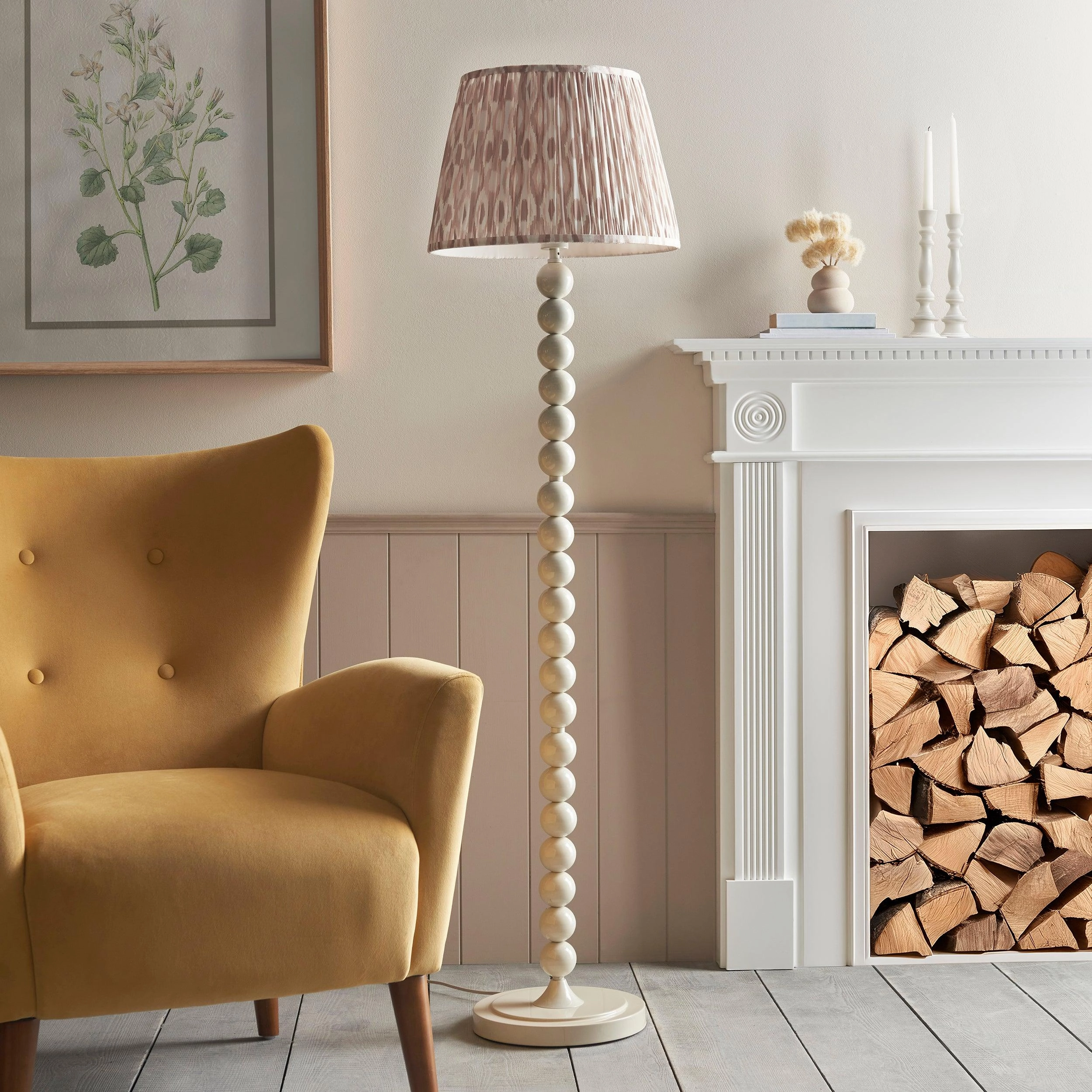 Higgledy Almond White Floor Lamp & Ikat 40cm Neutral Shade